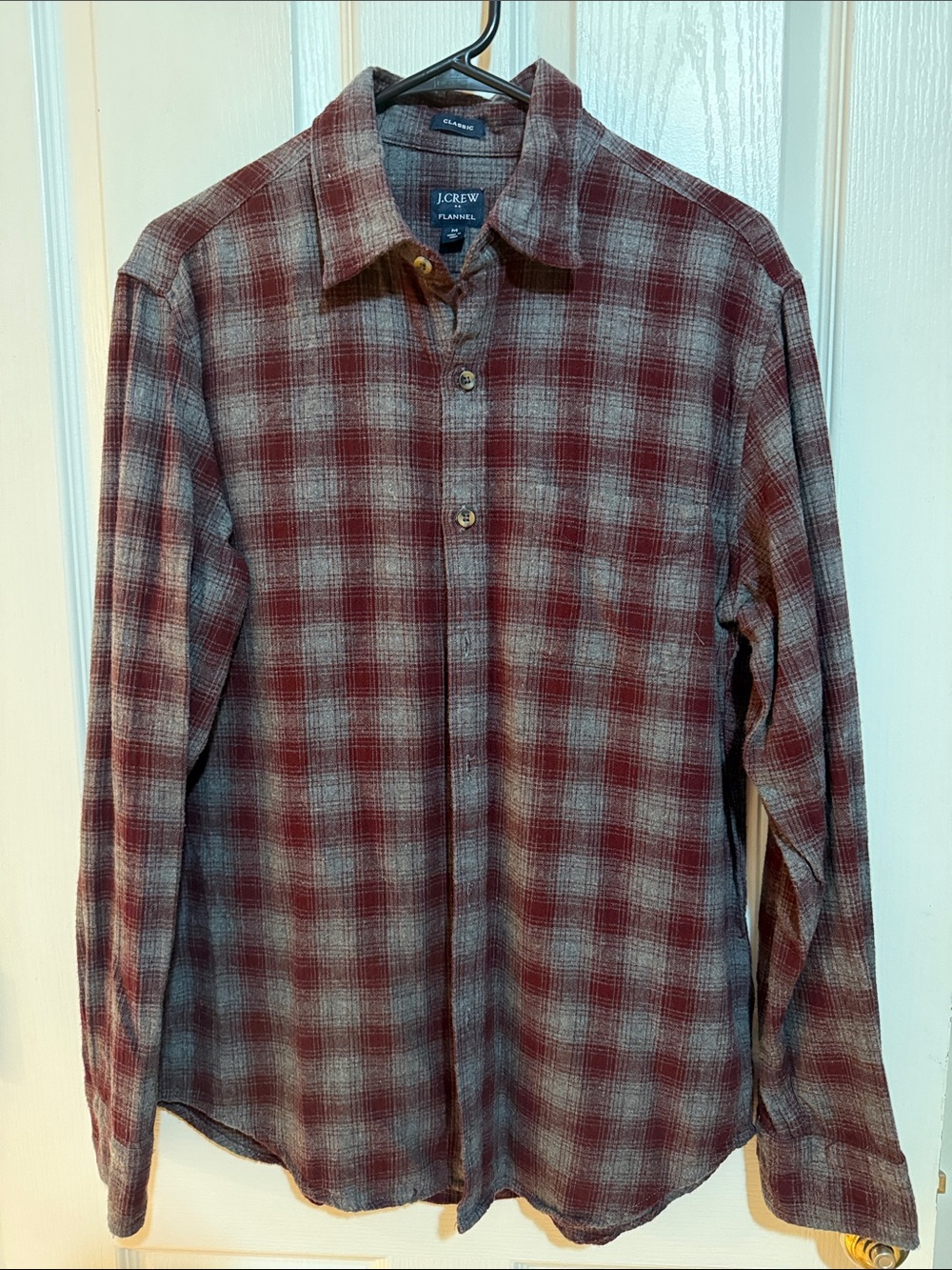 J.Crew Men’s Classic Plaid Flannel Shirt Burgundy Gray BU178